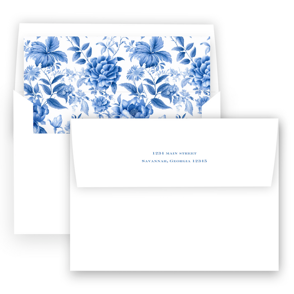 Classic Blue with Rose Floral Print Oval Save The Date Invitation