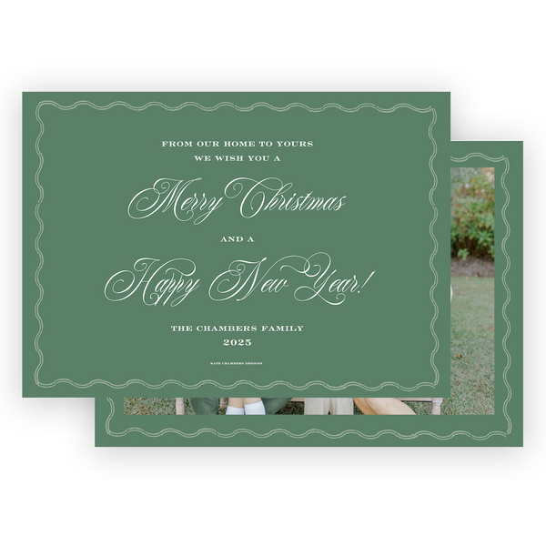 Green Double Wavy Border Landscape Full Picture Holiday Card