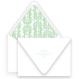 Watercolor Green Monogram Wreath with Blue Ribbon Bow Portrait Holiday Card