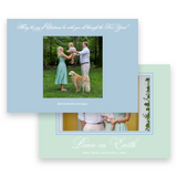 Blue, Mint & Green Calligraphy Script "Peace on Earth" Landscape Holiday Card