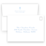 Watercolor Blue Cross with Bow Ribbon Baptism Invitation