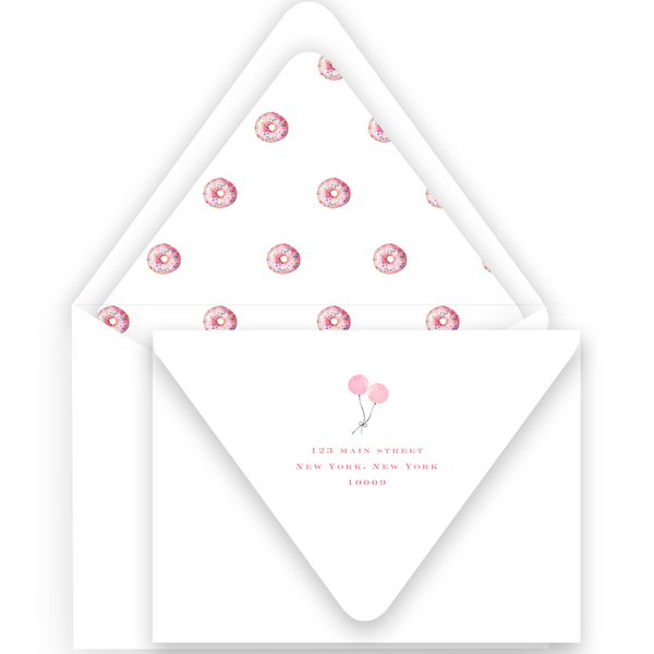 Watercolor Pink Balloons with Doughnuts Birthday Party Invitation