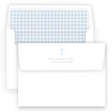 Blue Gingham with Watercolor Cross Baptism Invitation