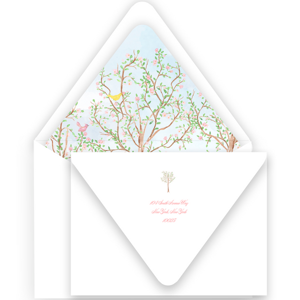 Watercolor Cherry Blossom Garden Scene Bridal Shower Invitation