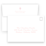 Watercolor Pink Cross with Bow Ribbon Baptism Invitation