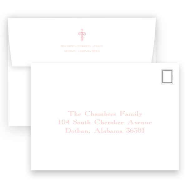 Watercolor Pink Cross with Bow Ribbon Baptism Invitation