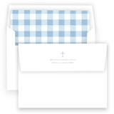 Blue Two-Tone Gingham with Simple Cross Baptism Invitation