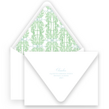 Watercolor Green Monogram Wreath with Blue Ribbon Bow Landscape Holiday Card