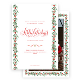 Watercolor Red Berry Holly Garland Portrait Holiday Card