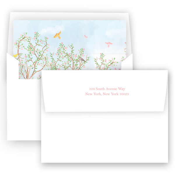 Watercolor Cherry Blossom Garden Scene Landscape Stationery