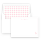 Pink Vintage Girl with Flowers Silhouette with Gingham Portrait Stationery