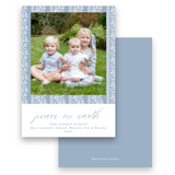 Blue Botanical Floral "Peace on Earth" Portrait Holiday Card
