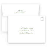 Forest and Chartreuse Bodega Script Landscape Holiday Card