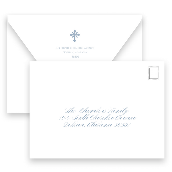 Simple Slate Blue Decorative Cross Baptism Invitation