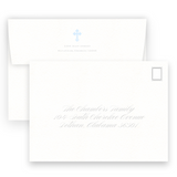 Baby Blue Simple Border with Cross Baptism Invitation