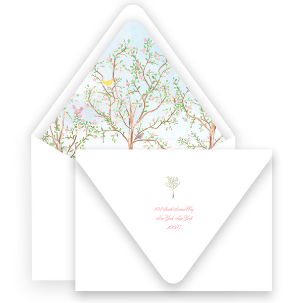 Watercolor Cherry Blossom Garden Scene Landscape Stationery