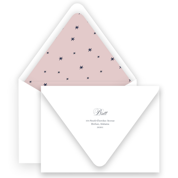 Blush Pink with Navy Floral Border Portrait Holiday Card