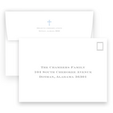 Blue Two-Tone Gingham with Simple Cross Baptism Invitation