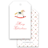Watercolor Festive Rocking Horse Holiday Gift Tags, Set of 12