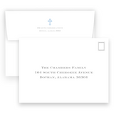 Blue Classic Cross with Watercolor Gingham Baptism Invitation