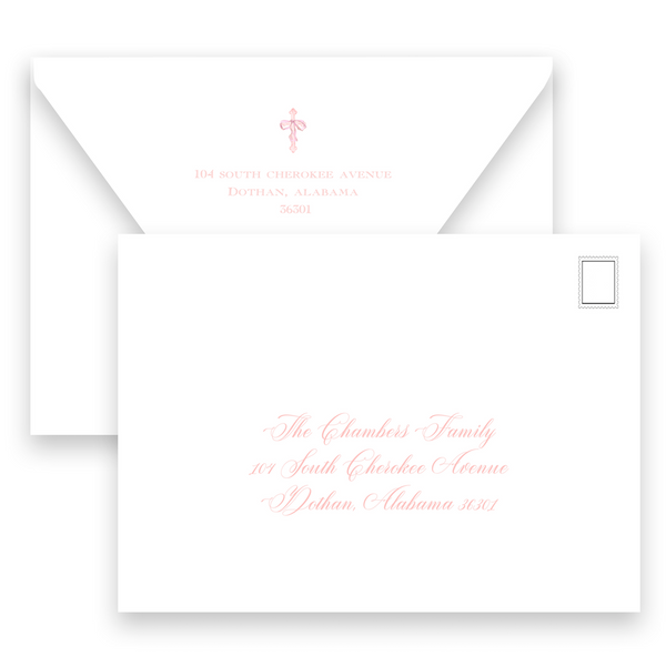 Watercolor Pink Cross with Bow Ribbon Baptism Invitation