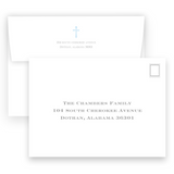 Blue Gingham with Watercolor Cross Baptism Invitation