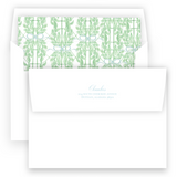 Watercolor Green Monogram Wreath with Blue Ribbon Bow Landscape Holiday Card