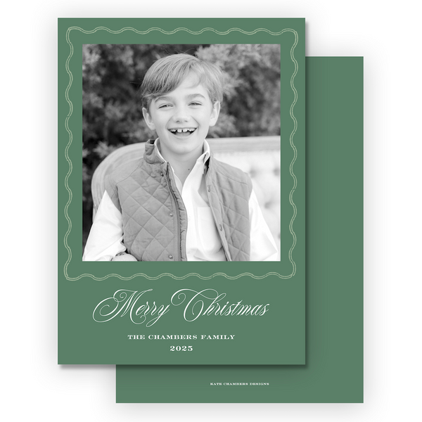 Green Double Wavy Border Portrait Holiday Card