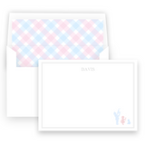 Pink & Blue Sibling Vintage Silhouette with Gingham Landscape Stationery