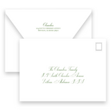 Forest and Chartreuse Bodega Script Landscape Holiday Card