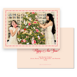 Red and Pink Border with Florentine Design "Happy Holidays" Landscape Holiday Card