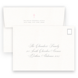 Pink & Grey Simple Cross with Detail Border Baptism Invitation