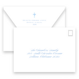 Watercolor Blue Cross with Bow Ribbon Baptism Invitation