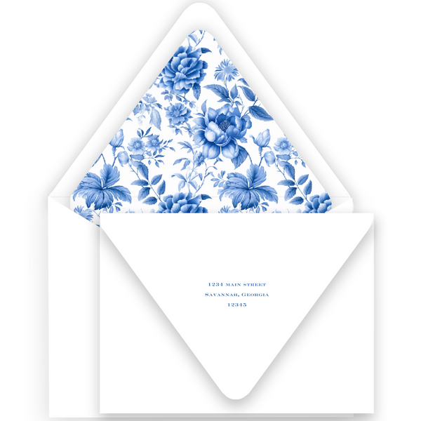 Classic Blue with Rose Floral Print Oval Rehearsal Dinner Invitation