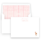 Pink Watercolor Deer with Bow Baby Stationery