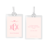 Girl's Watercolor Bow & Script Monogram Laminated Bag Tag