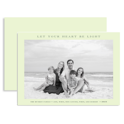 "Let Your Heart Be Light" Green Landscape Foil Printed Photo Attached Holiday Card