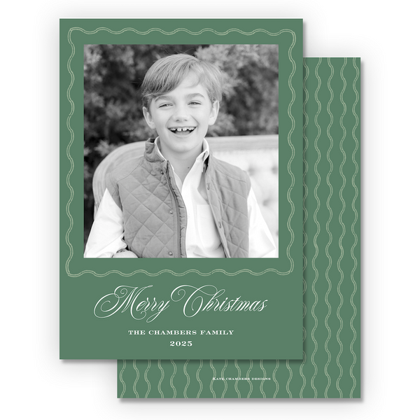 Green Double Wavy Border Portrait Holiday Card