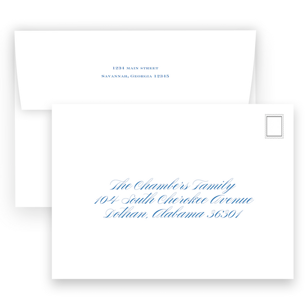 Classic Blue with Rose Floral Print Oval Rehearsal Dinner Invitation