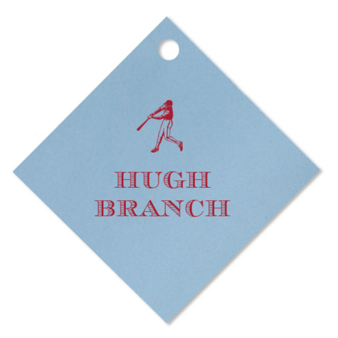 Custom French Blue and Red Diamond Baseball Foil Gift Tag