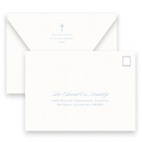 Blue & Grey Simple Cross with Detail Border Baptism Invitation