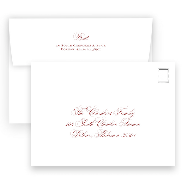 Red Classic Calligraphy with Simple Border "Merry Christmas" Portrait Holiday Card