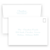 Watercolor Green Garland with Blue Ribbon Bow Portrait Holiday Card