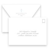 Blue Gingham with Watercolor Cross Baptism Invitation
