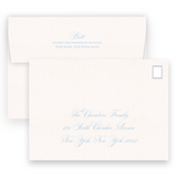 Natural and Blue Classic Calligraphy "Merry, Merry, Merry" Landscape Holiday Card