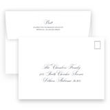 Navy and Blue Slanted Script "Joyeux Noel" Landscape Holiday Card