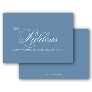 Simple French Blue Script with Full Color Landscape Family Enclosure Card