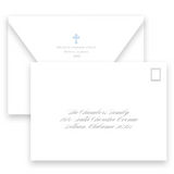 Blue Classic Cross with Watercolor Gingham Baptism Invitation