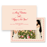 Red and Pink Border with Florentine Design "Happy Holidays" Landscape Holiday Card