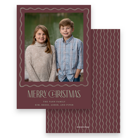 Cranberry and Mint Wavy Double Border Portrait Holiday Card